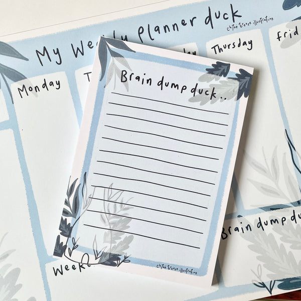 "Blooming Blue"  Notepad - 'Brain dump duck"