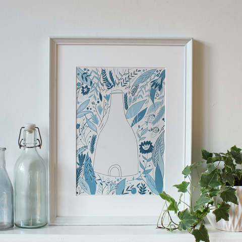 Blooming Blue Potters Print