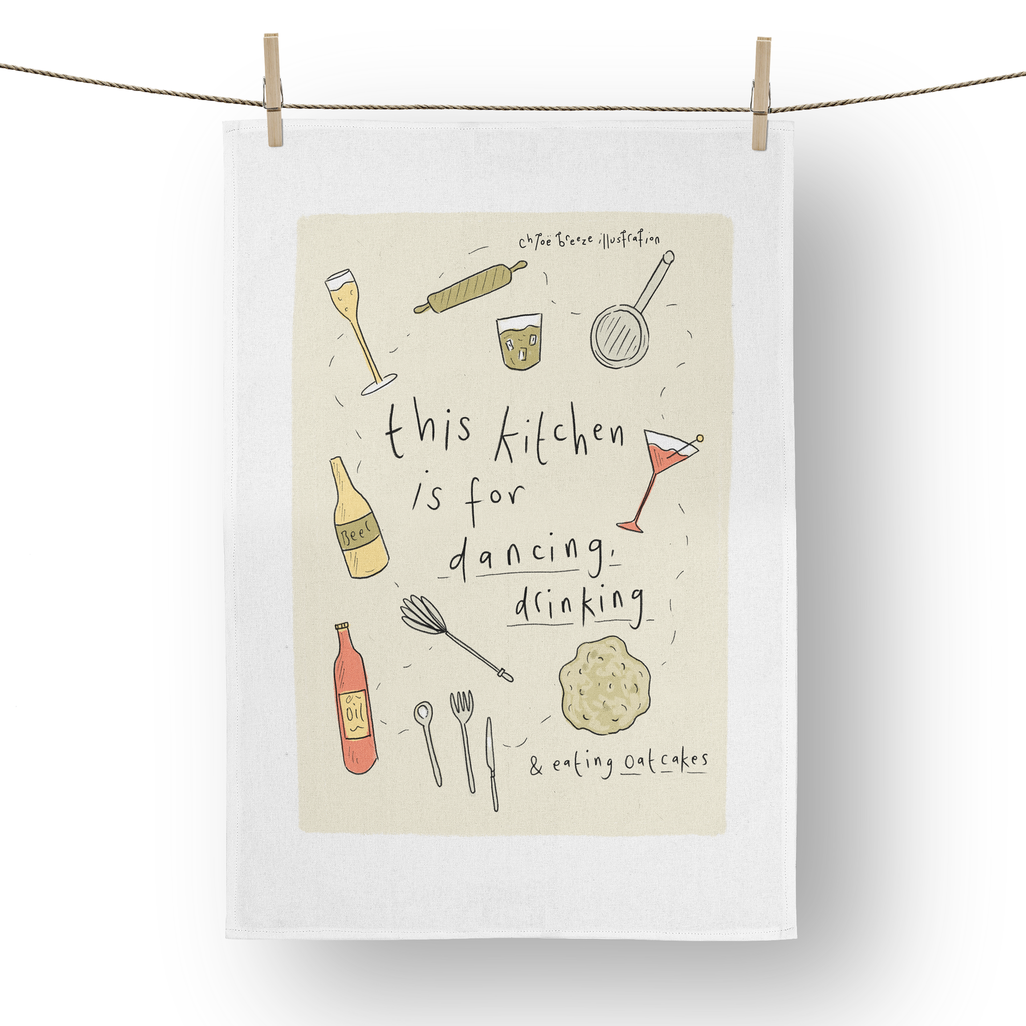 Kitchen, Dancing, Oatcakes Tea Towel