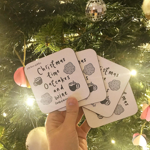 Christmas Coaster - Oatcakes and Wine